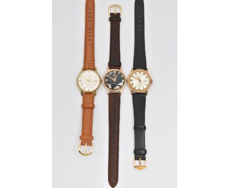 THREE GENTLEMAN'S WRISTWATCHES, all with circular faces, baton markers and leather straps, to include a Timex, Oris and Avia,