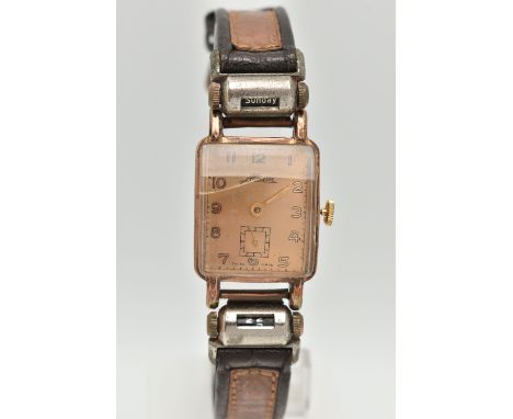 A GENTS 'ALADIN' WRISTWATCH, manual wind, rectangular gold tone dial signed 'Aladin', Arabic numerals, subsidiary dial at the