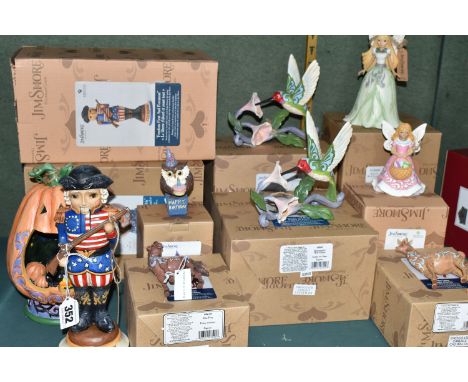 NINE BOXED ENESCO JIM SHORE HEARTWOOD CREEK FIGURES, comprising Freedom First and Foremost no 6004242, Bubble, Bubble, We Lov
