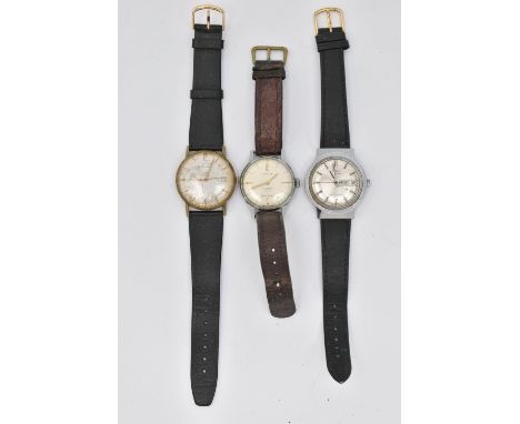 THREE GENTS WRISTWATCHES, to include a 'Timex' automatic, round silver dial signed 'Timex Automatic', baton markers, date win