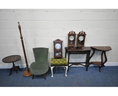 A VARIETY OF OCCASIONAL FURNITURE, to include a mahogany side table, with decorative apron and shaped stretchers, a mahogany 