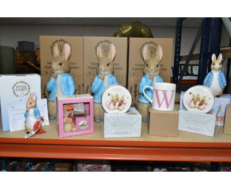 A SELECTION OF BOXED ENESCO BEATRIX POTTER 'PETER RABBIT' COLLECTABLES, comprising three A29995 Peter Rabbit sculptures, appr