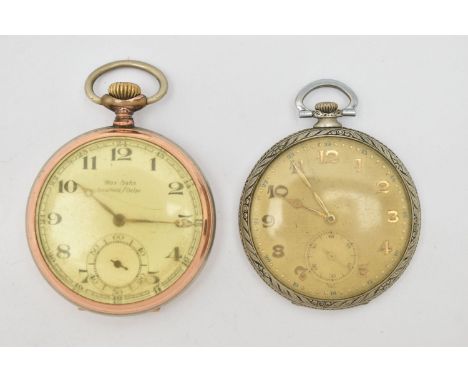 TWO POCKET WATCHES, to include a manual wind, open face pocket watch, bi-colour plated case, dial signed 'Max Bahn Saaldeid/O