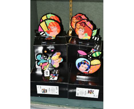 SIX BOXED ENESCO DISNEY SHOWCASE 'BRITTO' ORNAMENTS, comprising Snow White 6001004, Tinker Bell 6001008, two x Belle 6001006 