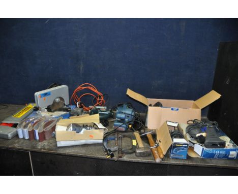 A COLLECTION OF POWER TOOLS including Workzone detail sander, Powercraft Biscuit jointer and belt sander, Black and Decker ji