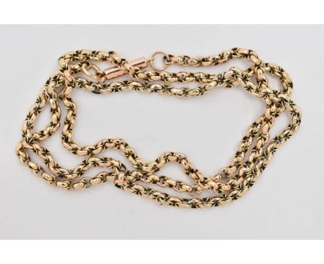 A YELLOW METAL BELCHER CHAIN, fitted with a barrel clasp stamped 9ct, length 560mm, approximate gross weight 10.2 grams (cond