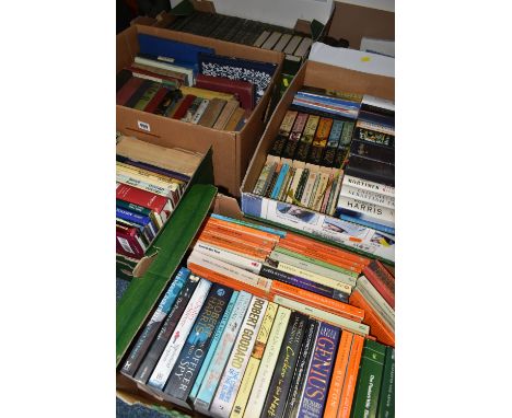 SIX BOXES OF BOOKS, approximately one hundred and eighty to two hundred hardback and paperback titles, to include fiction, th