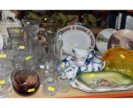 A COLLECTION OF CERAMICS AND GLASS WARES ETC, to include a Waterford Marquis vase, approximate height 18cm, Stuart fruit bowl