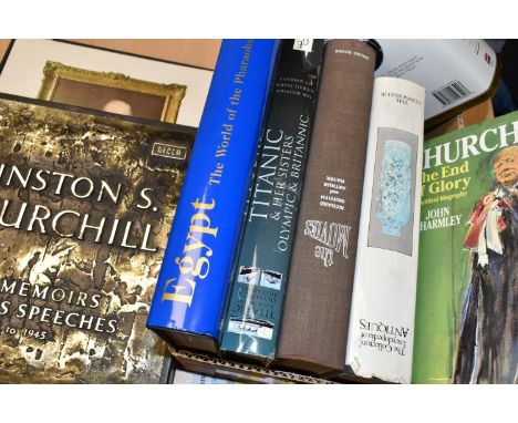 ONE BOX OF BOOKS &amp; A BOXED LP RECORD SET comprising six hardback titles, The Lord Of The Rings, Egypt The World of the Ph