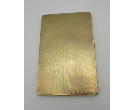 A 9ct gold cigarette case, with engine turned pattern throughout the exterior, the hallmarks to the inside rubbed, reads 375,