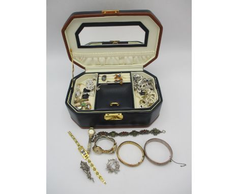 A collection of costume jewellery and watches, to include a pair of Vintage Christian Dior rose shaped clip on earrings, a pa