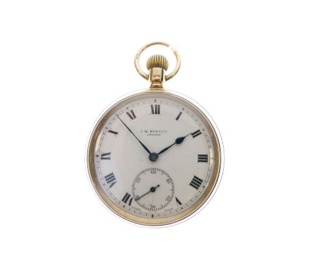 Gentleman's 9ct gold cased top wind pocket watch, the white enamel Roman dial inscribed JW Benson, London, having subsidiary 