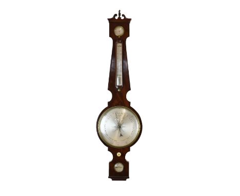 19th Century mahogany cased wheel barometer inscribed W. Tasker, High Street, Banbury, having mercury thermometer and hygrome