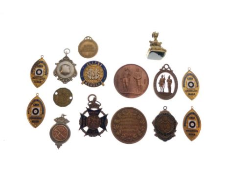Miniature Rifle Club Interest - Various sporting gilt metal medals mainly from the first half of the 20th Century having enam