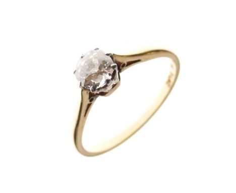 Solitaire diamond dress ring, the shank stamped 18ct and Plat, the stone approximately 5.3mm diameter and 3.2mm deep, size R,