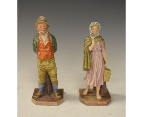 Royal Worcester porcelain figures of Irish man and Irish girl (835 and 1874), 18cm high  