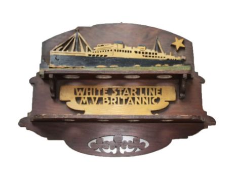 White Star Line Interest - Mid 20th Century White Star Line M.V. Britannic (1929-1960) wooden pipe rack (likely on board souv