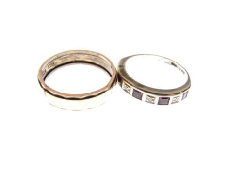 Two 9ct gold rings, one set red and white stones, size K, the other size L½, 5.1g gross approx  