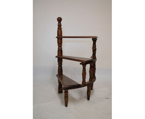 Set of stained beech three step spiral library steps, 93cm high  
