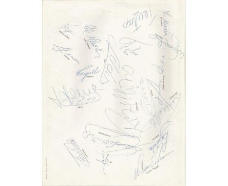 Brazil v Argentina, Football Copa Roca, July 1971 A sheet of white paper with the autographs of the Brazilian squad. Autograp