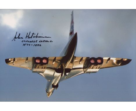 CONCORDE: 8x12 inch photo signed by Concorde pilot Captain John Hutchinson who joined British Airways in 1966 as a co pilot o