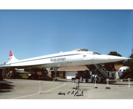 CONCORDE: 8x12 inch photo signed by Concorde pilot Captain Harry Linfield, who piloted some of the very early flights into Ne
