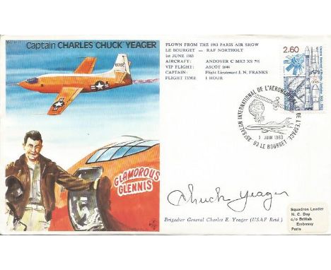 Brig Gen Chuck Yeager WW2 ace and 1st pilot of break sound barrier signed on his own test pilot cover 1983. Good condition. A