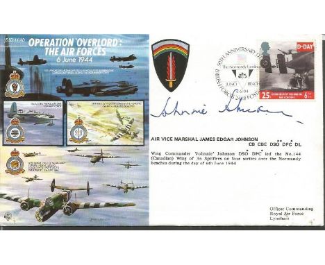 AVM Johnnie Johnson DSO DFC the top WW2 Allied fighter ace signed 1994 50th ann Operation Overlord The Air Forces cover JS50/