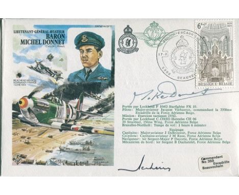 WW2 BELGIAN ACE: RAF Historic Aviators series cover dedicated to and signed by Baron Michel Donnet DFC who served with distin