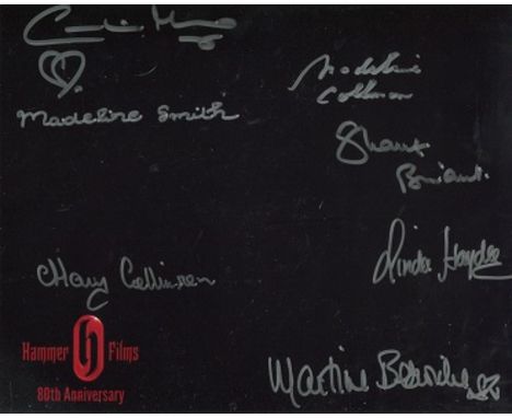 HAMMER HORROR: 8x10 inch photo signed by SEVEN actors and actresses who have starred in Hammer Horror movies, Caroline Munro,