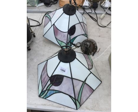 TWO ART DECO TIFFANY STYLE CEILING PENDANT LIGHT FITTINGS 