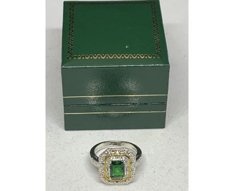 A LARGE ART DECO STYLE RECTANGULAR DRESS RING SIZE P 1/2 WEIGHT 4.73 GRAMS WITH PRESENTATION BOX 