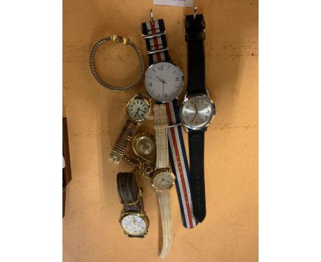 SIX WRISTWATCHES AND A WATCH ON A CHAIN 