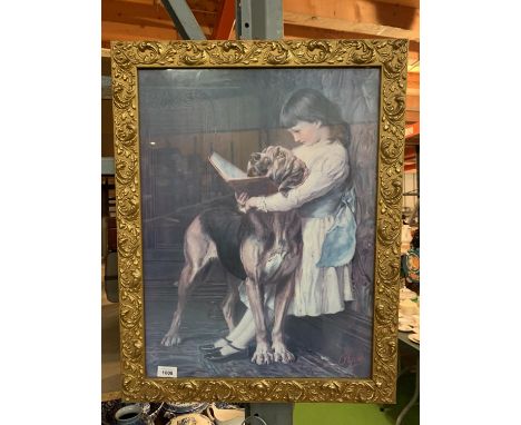 A PEARS PRINT IN A GILT FRAME OF A GIRL AND A DOG 