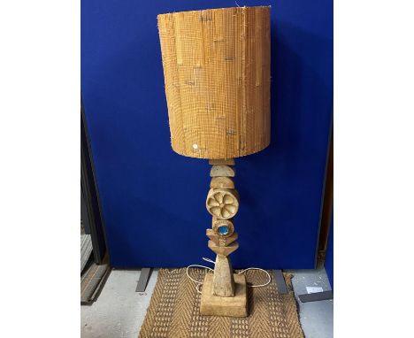A STUDIO POTTERY CERAMIC TOTEM STYLE FLOOR LAMP BELIEVED TO BE A BERNARD ROOKE EXAMPLE - ORIGINALLY PURCHASED IN THE LATE 196