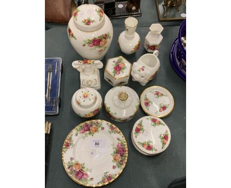 AN ASSORTMENT OF CERAMIC WARE TO INCLUDE ROYAL ALBERT OLD COUNTRY ROSE TRINKET BOX AND GINGER JAR ETC 