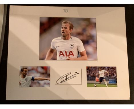 THREE PICTURES OF HARRY KANE ENGLAND AND TOTTENHAM STAR WITH HIS AUTOGRAPH IN A MOUNT COMPLETE WITH CERTIFICATE OF AUTHENTICI