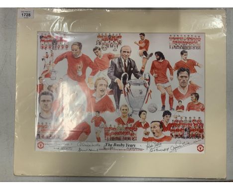 'THE BUSBY YEARS': A MOUNTED PRINT SIGNED BY NINE OF THE PLAYERS COMPLETE WITH CERTIFICATE OF AUTHENTICITY 