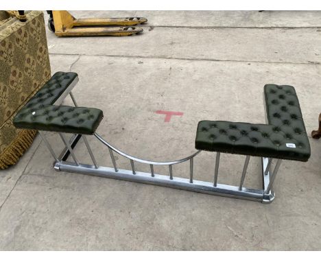 A REPRODUCTION POLISHED METAL CLUB FENDER WITH BUTTON SEATS, 63x21" 