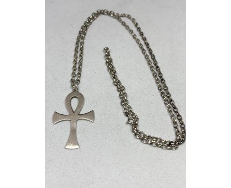 A SILVER CHAIN WITH A CROSS PENDANT BOTH MARKED 925 