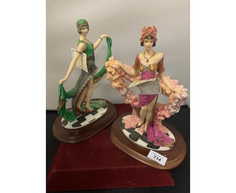 TWO ART DECO DANCERS ON WOODEN PLINTHS 
