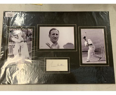 THREE MOUNTED BLACK AND WHITE PHOTOGRAPHS OF ENGLAND CRICKETER LEN HUTTON AND HIS AUTOGRAPH COMPLETE WITH CERTIFICATE OF AUTH
