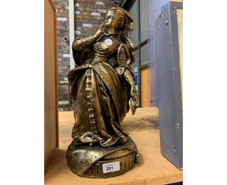 A CERAMIC PAINTED FIGURE OF A HISTORICAL WOMAN (40CM TALL) 