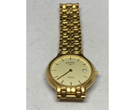 A ROTARY YELLOW METAL WRSIT WATCH IN WORKING ORDER 