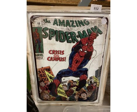 A FRAMED ENAMEL SPIDERMAN COMIC SIGN 