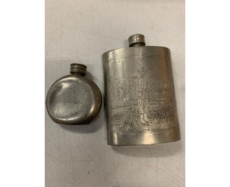 TWO VINTAGE PEWTER HIP FLASKS 