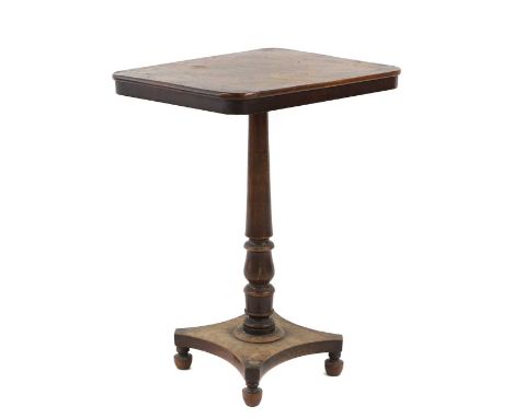 A mahogany occasional table, 19th century, the rectangular top on central column and quatreform base52.5cm wide43cm deep73cm 