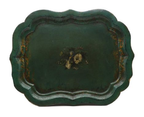 A Victorian papier mache tray,  with foliate gilt decoration 81 x 64cmProvenance: The property of the late Baron John Mauger 