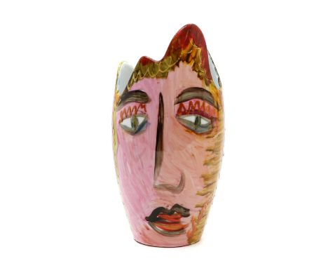 A Limoges porcelain vase, mid to late 20th century, French, hand-painted with an abstract face to the front and verso, with s