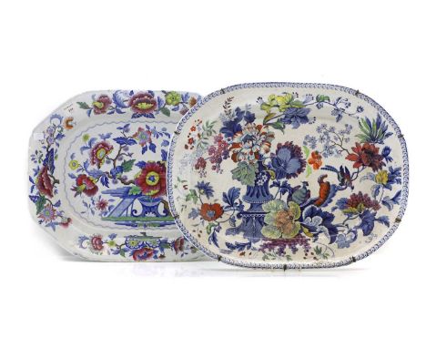 Two Dresden Opaque China serving dishes, circa 1820-1840, comprising an example of rectangular form, with cut corners and a d